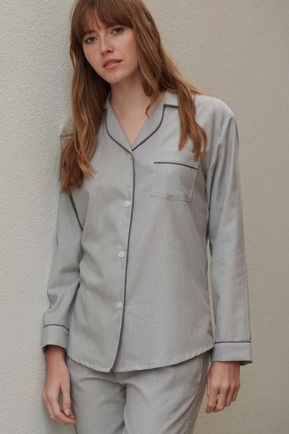 British Boxers Light Grey Herringbone Cotton Twill Pyjama Set