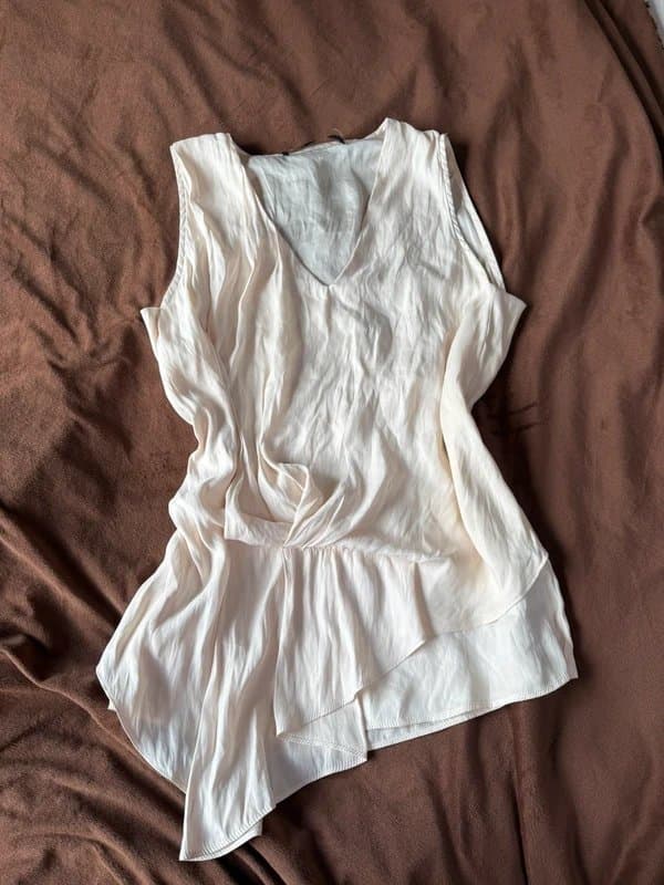 Zara Zara y2k cream satin slouchy boho chic asymmetrical v neck vest top