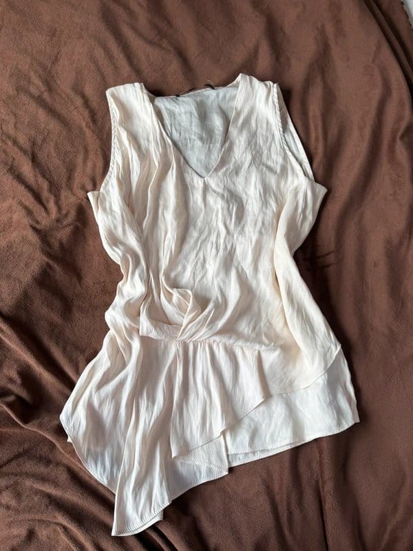 Zara Cream Satin Asymmetrical V-Neck Vest Top