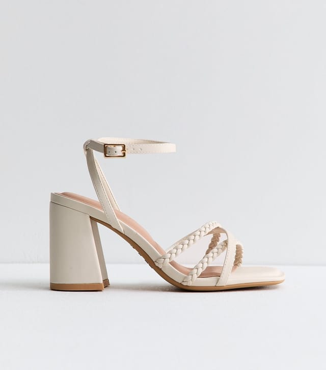 New Look Women's Wide Fit Off White Faux Leather Braided Strap Sandals Vegan New Look - 2