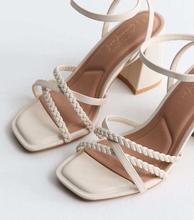 New Look Women's Wide Fit Off White Faux Leather Braided Strap Sandals Vegan New Look - 3