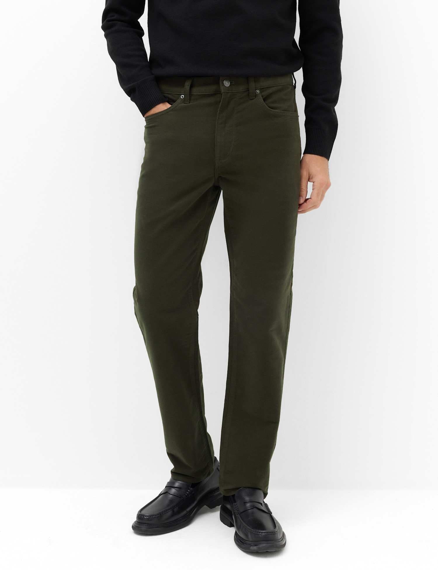 Marks & Spencer M&S Straight Fit Italian Moleskin 5 Pocket Trousers Dark Green