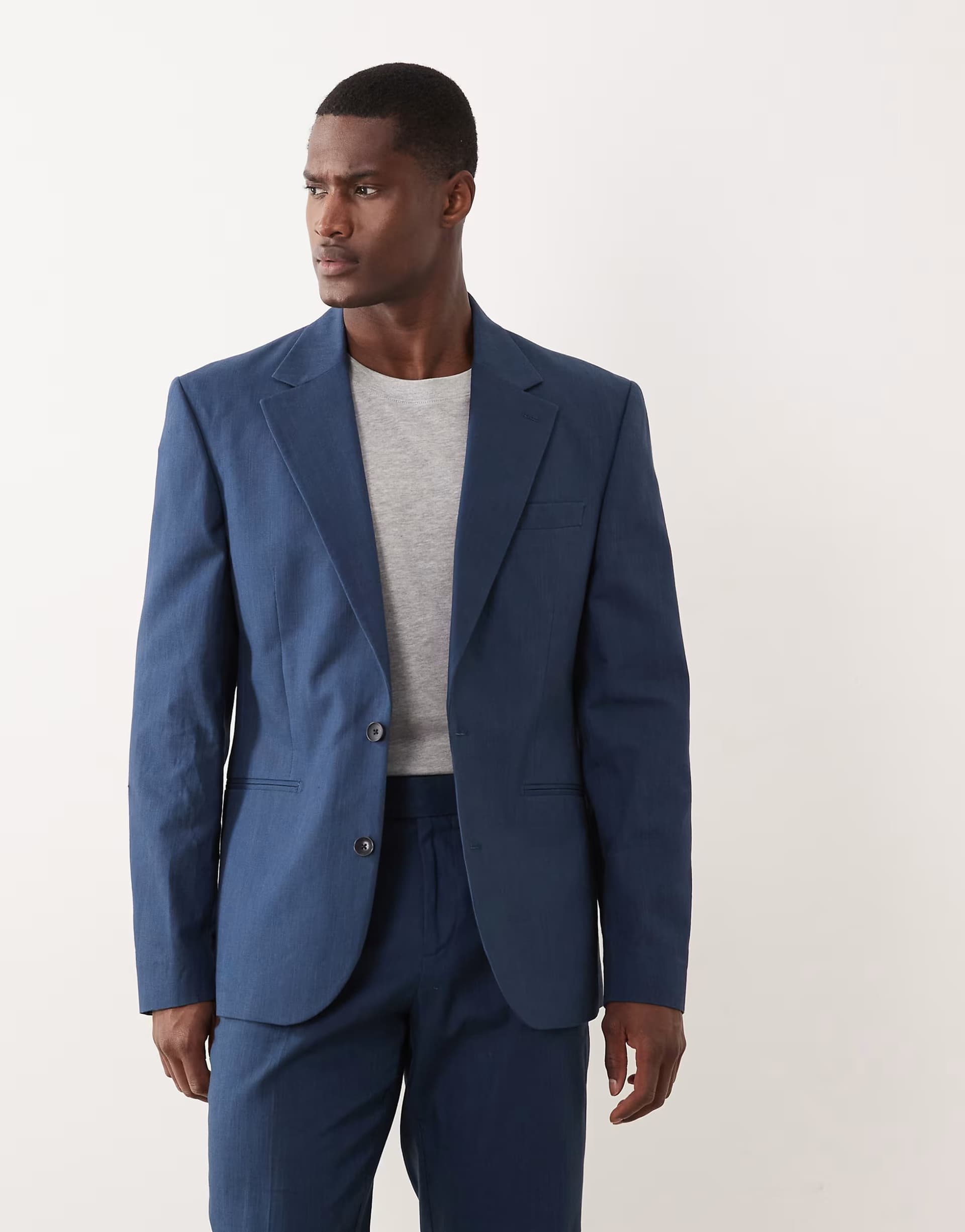 ASOS ASOS DESIGN 100% cotton linen look slim suit jacket in navy