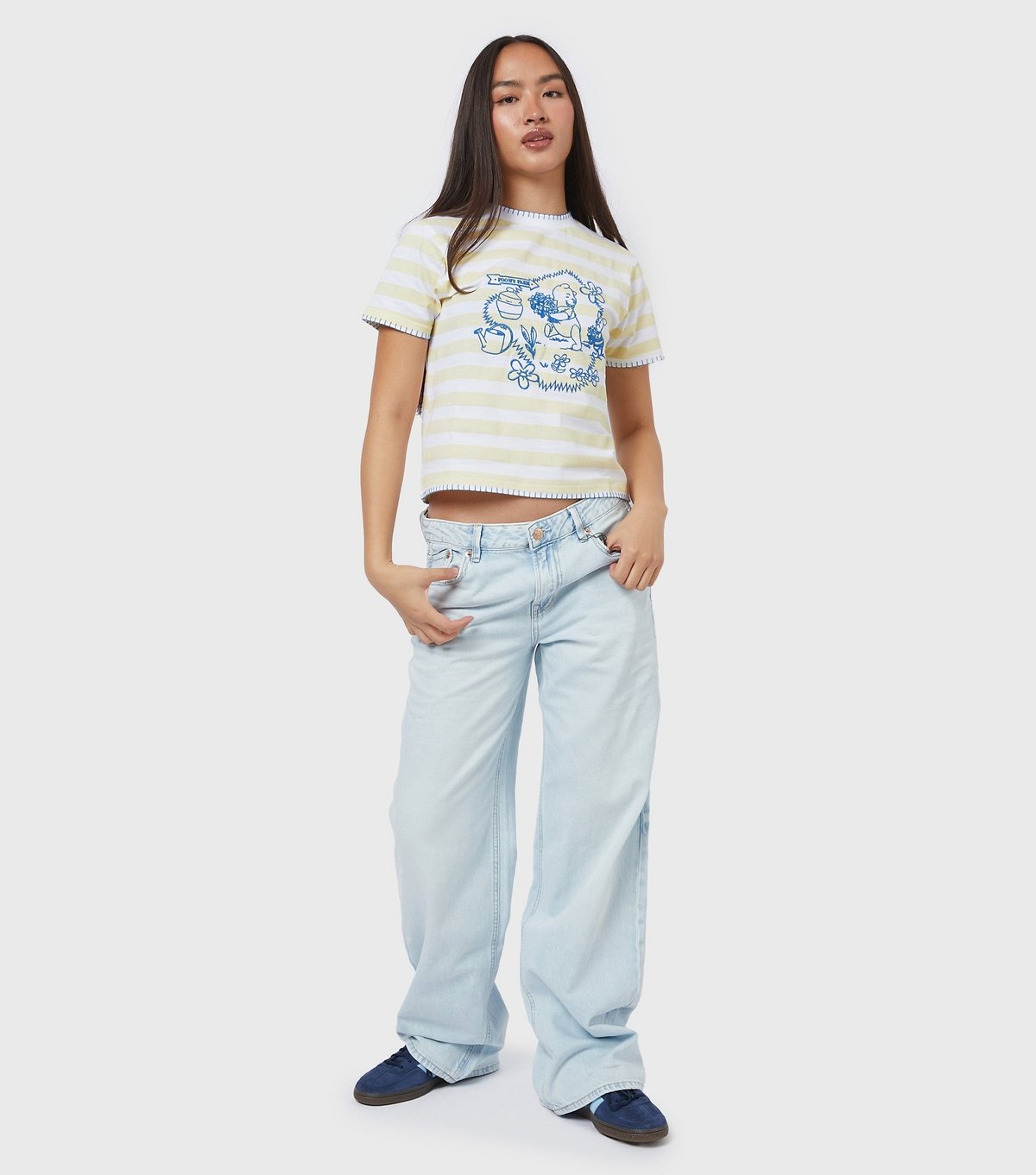 Skinnydip Women's Bright Yellow Disney Winnie the Pooh Stripe Baby Tee T-Shirt Skinnydip New Look - 2