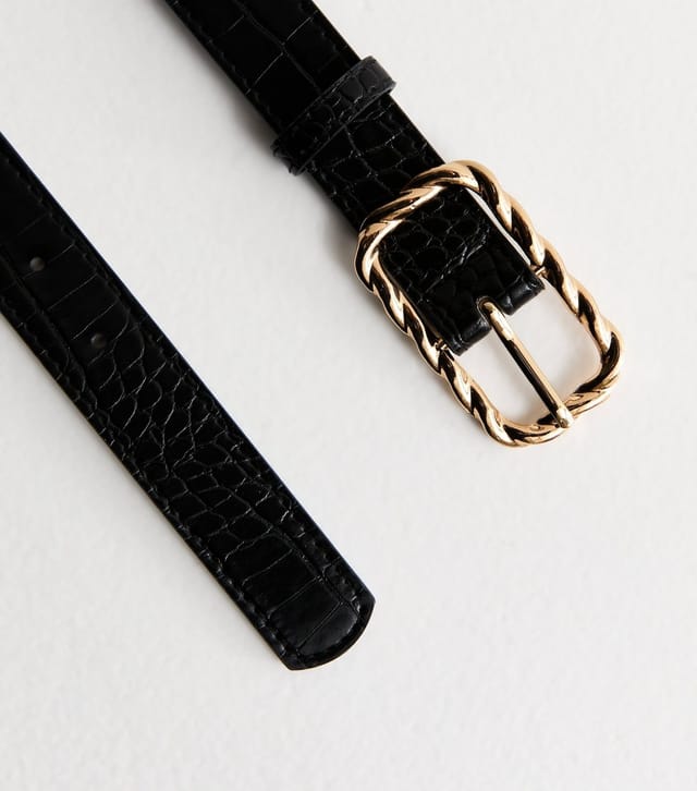 New Look Black Crocodile Effect Faux Leather Belt New Look - 3
