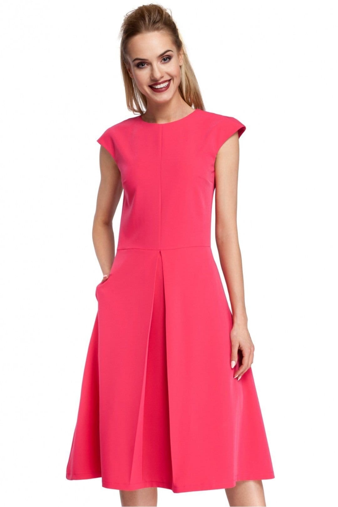 Love Lace Pink Trapeze Midi Dress with Contrast Pleat