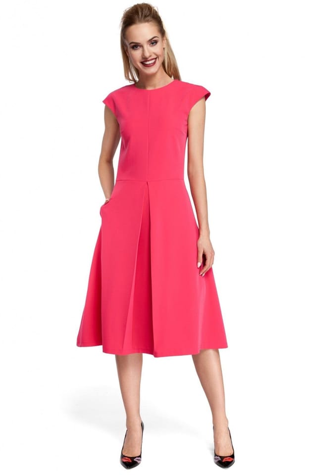 Love Lace Love Lace Women's Classic Midi Trapeze Dress with Contrast Pleat in Pink - 2