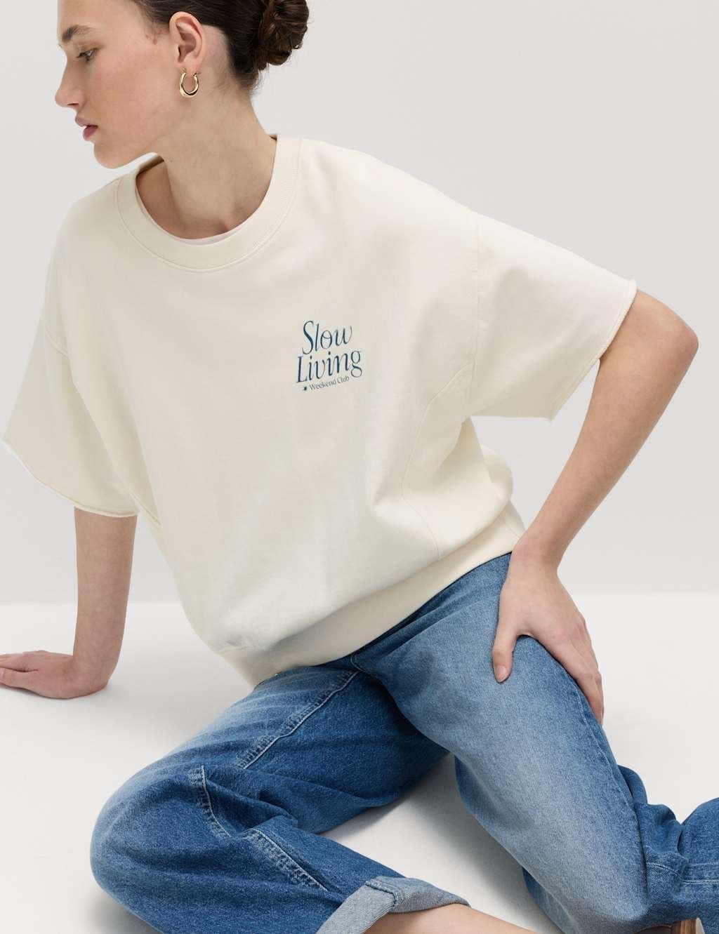 Marks & Spencer M&S Pure Cotton Garment Dye Sweatshirt Ivory Mix