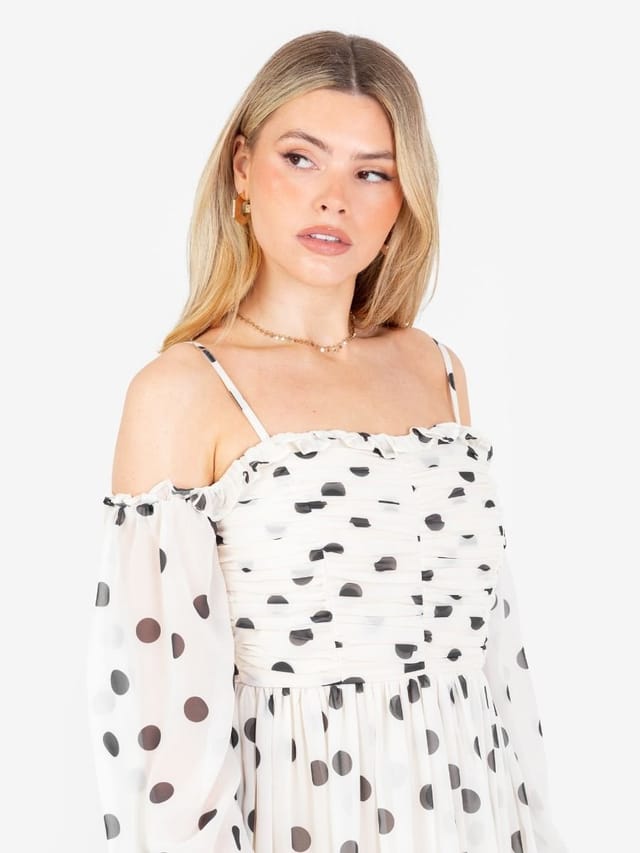 Anaya with Love Anaya with Love Women's Polka Dot Bardot Long Sleeve Mini Dress - 2