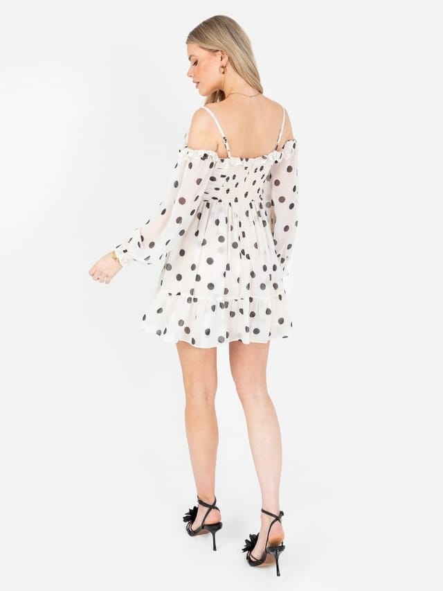 Anaya with Love Anaya with Love Women's Polka Dot Bardot Long Sleeve Mini Dress - 3