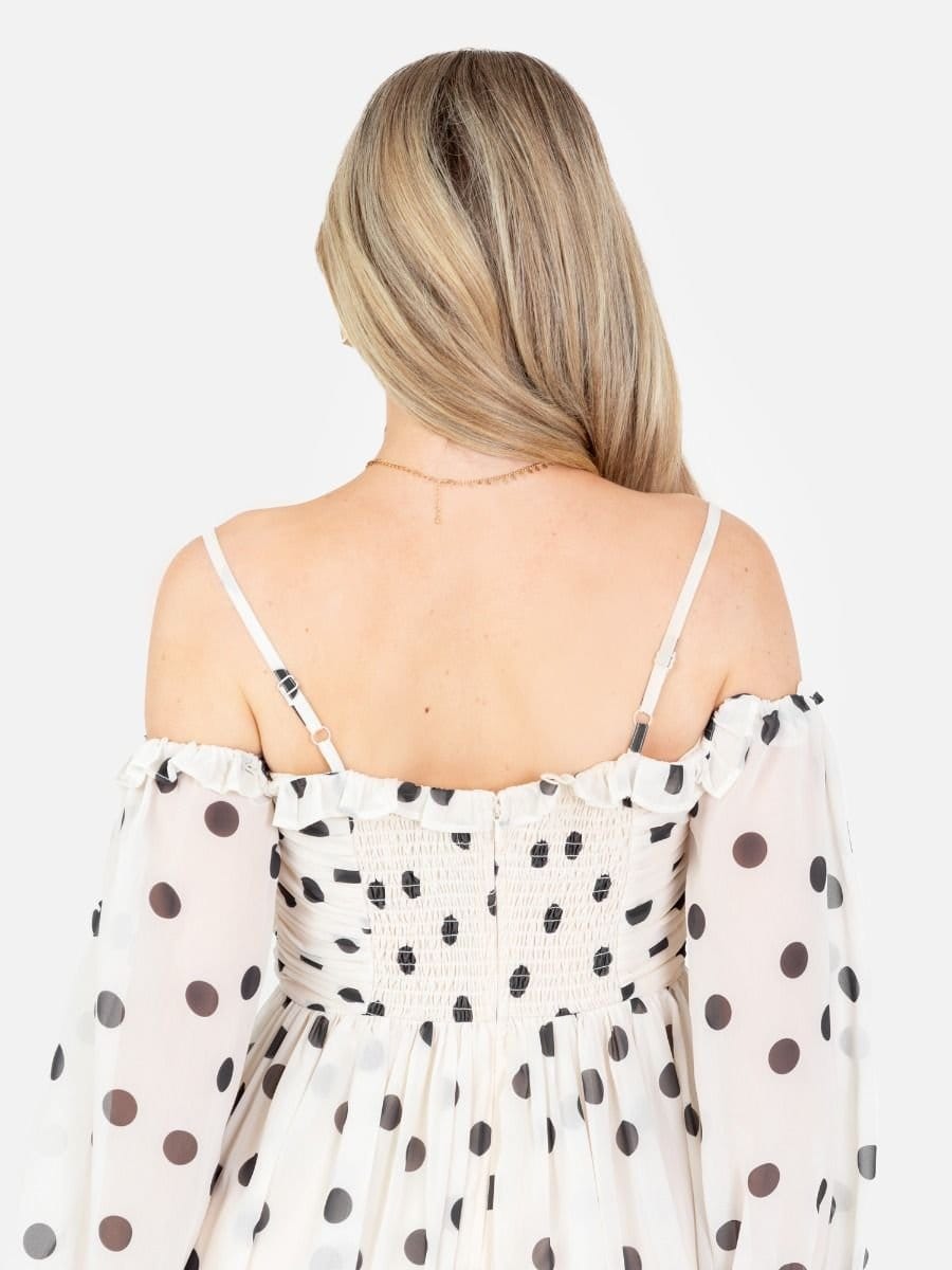 Anaya with Love Anaya with Love Women's Polka Dot Bardot Long Sleeve Mini Dress - 4
