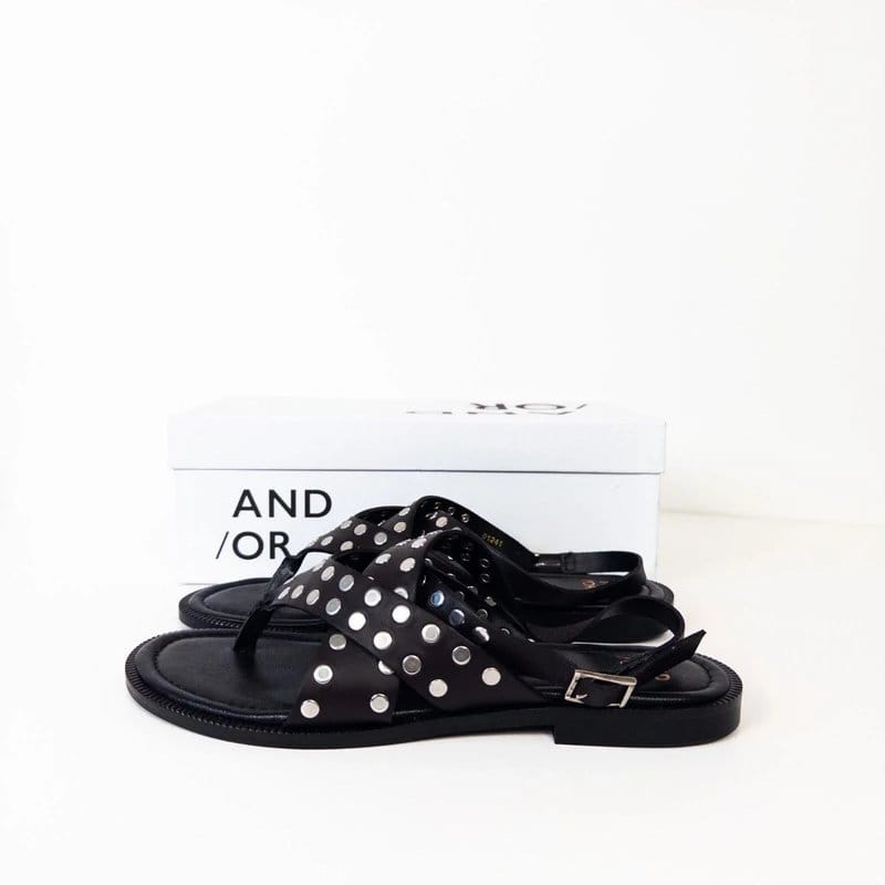 John Lewis John Lewis AND/OR Lennie Leather Studded Toe Post Flat Sandals UK 5 NEW - 1