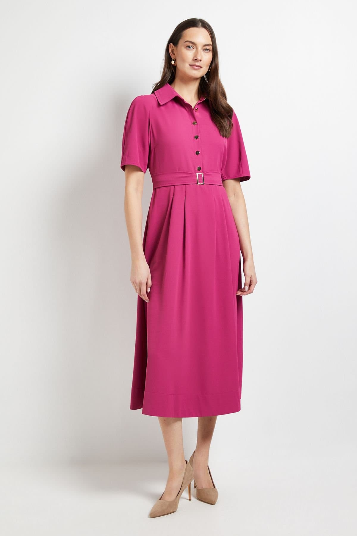 Principles Principles Women's Tailored Crepe Belted Midi Dress in Dark Pink