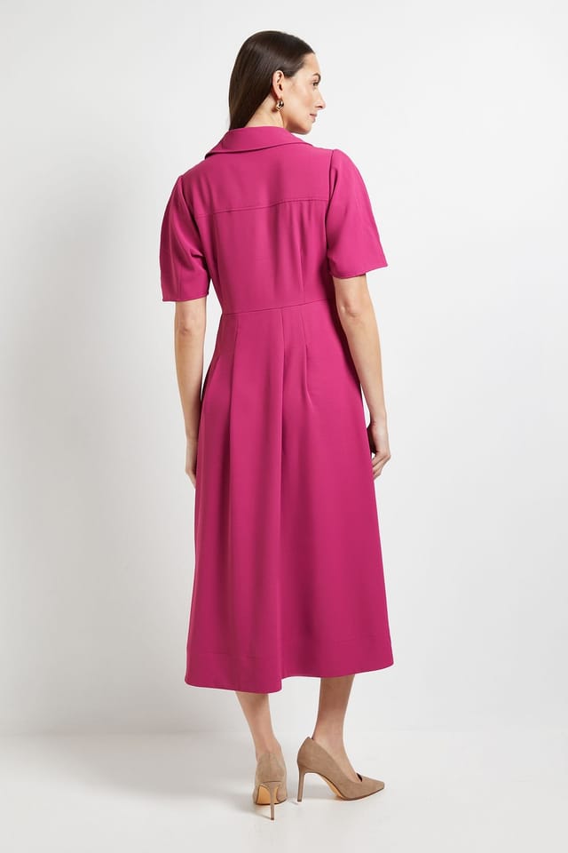 Principles Principles Women's Tailored Crepe Belted Midi Dress in Dark Pink - 3