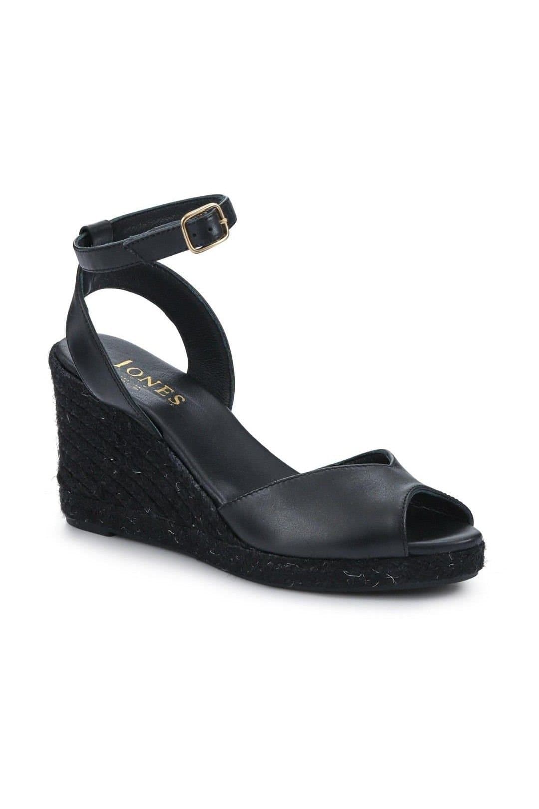 Jones Bootmaker Jones Bootmaker Women's Marchesa Leather Wedge-Heeled Sandals in Black