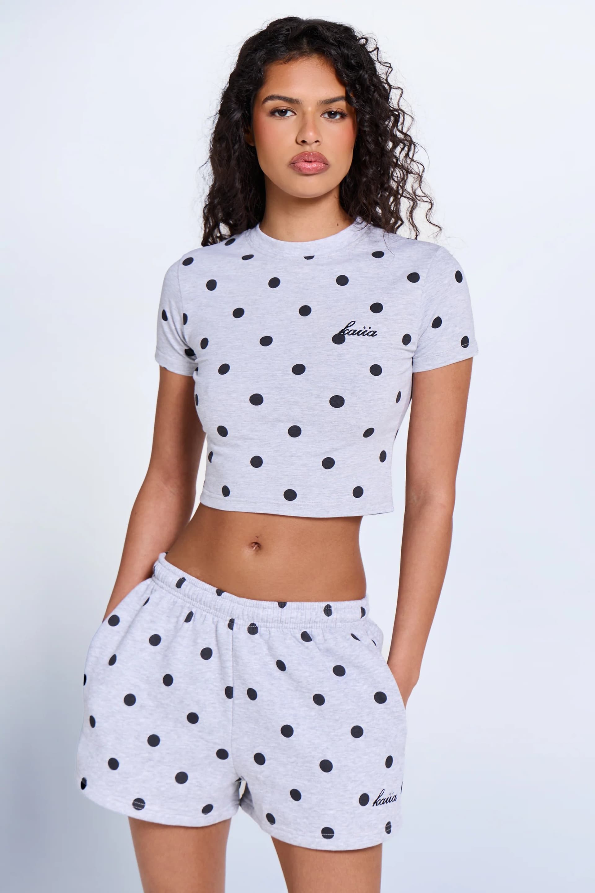 Kaiia Kaiia Grey Marl Polka Dot Baby Tee