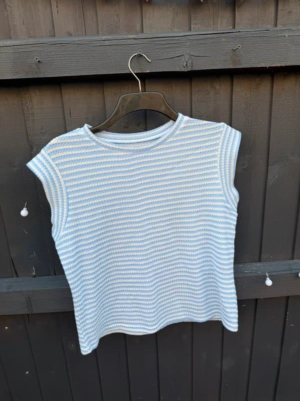 Boutique Blue White Stripe Crochet Knit Top | Cap Sleeve | Size XL 16‑18