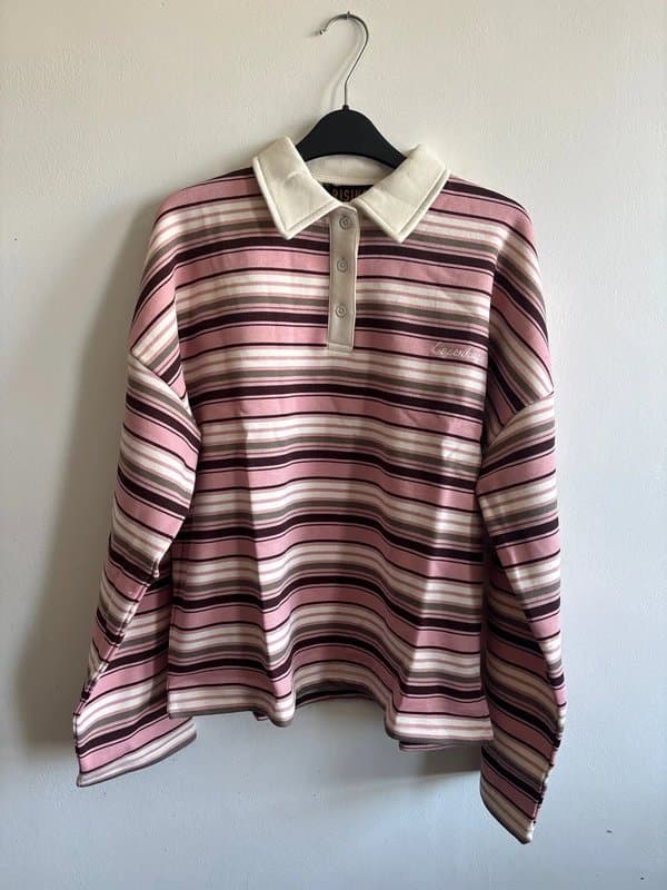 Rising Rising Pink & Brown Copenhagen Striped Rugby Sweatshirt - Size S/M