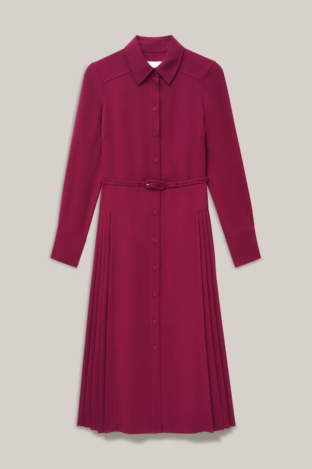 Hobbs London Hobbs London Women's Ginny Belted Pleated Midi Shirt Dress in Cerise - 2