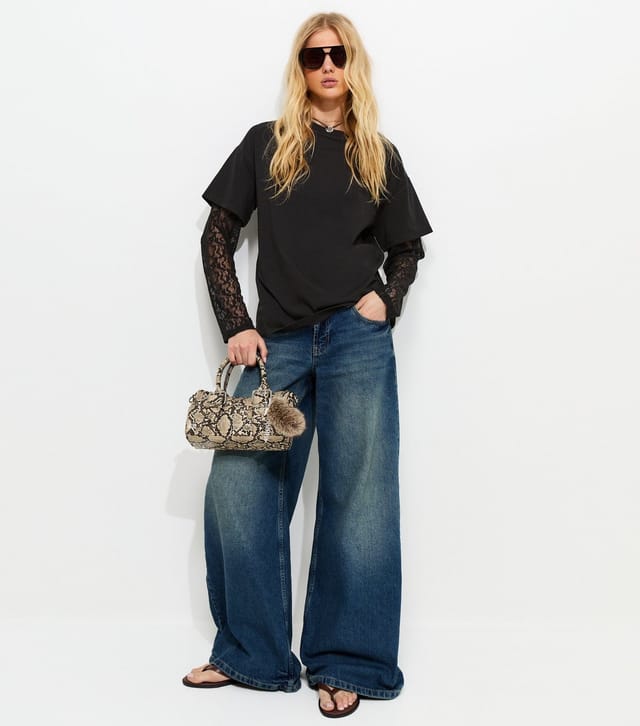 New Look Women's Black 2-In-1 Lace Long Sleeve Top New Look - 3