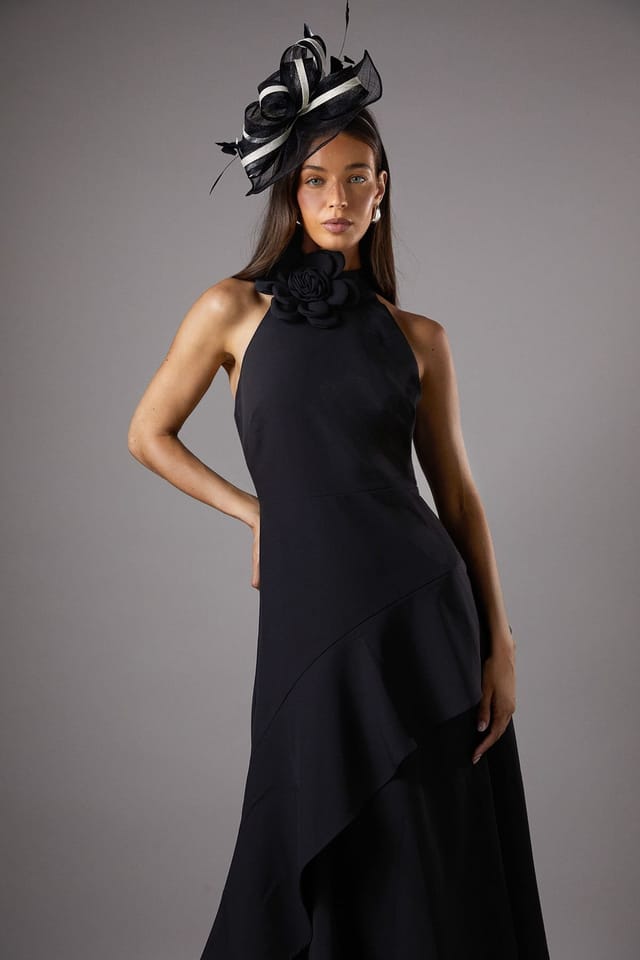 Coast Coast Women's High Neck Corsage Detail Midi Dress in Black - 2