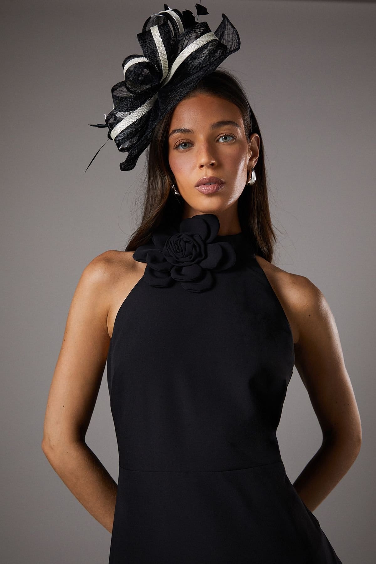 Coast Coast Women's High Neck Corsage Detail Midi Dress in Black - 4