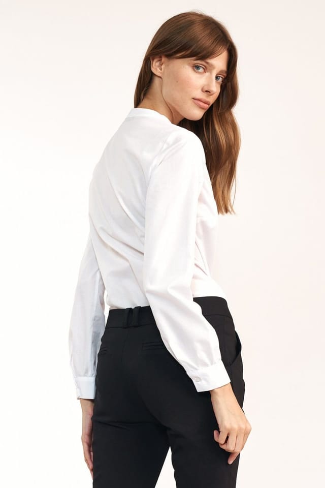 Love Lace Love Lace Women's Elegant Long Sleeve Plain Cotton Shirt in White - 3