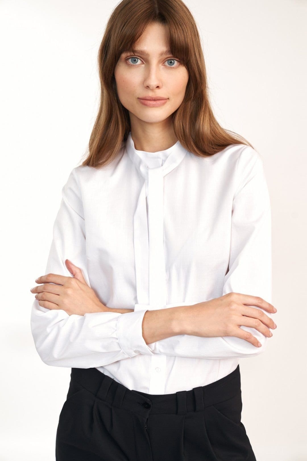 Love Lace Love Lace Women's Elegant Long Sleeve Plain Cotton Shirt in White - 4