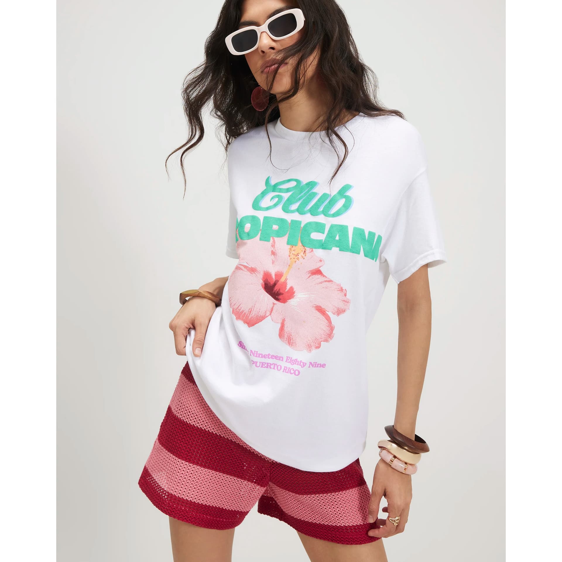 River Island River Island Womens White Cotton Tropicana Boyfriend T-Shirt
