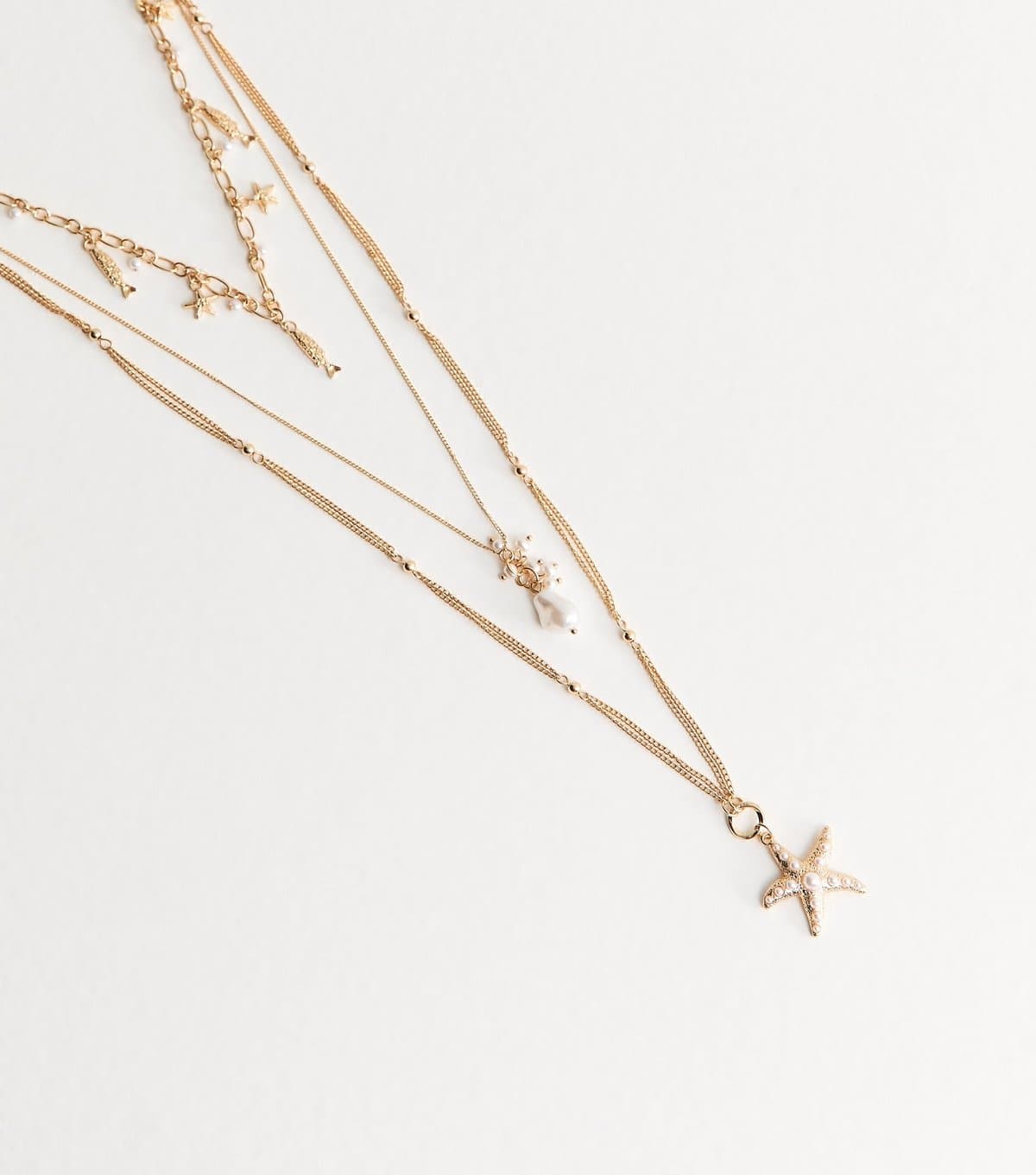 New Look New Look Gold Triple Layer Long Costal Lariat Chain Necklace