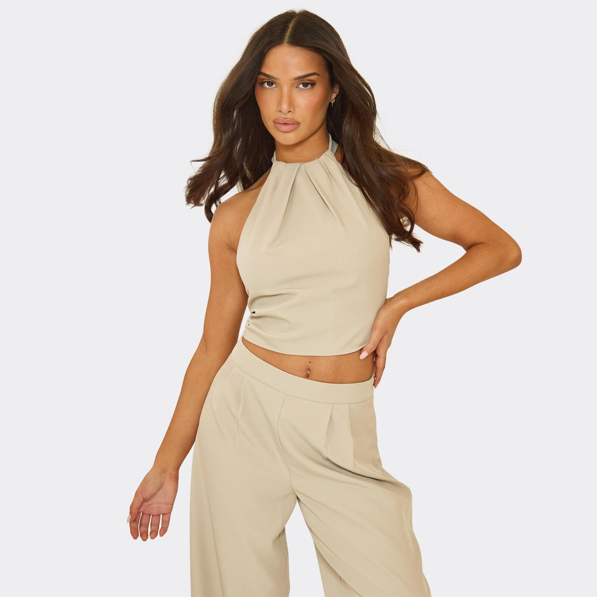 EGO Halterneck Racer Top In Stone, Women's Size UK 6