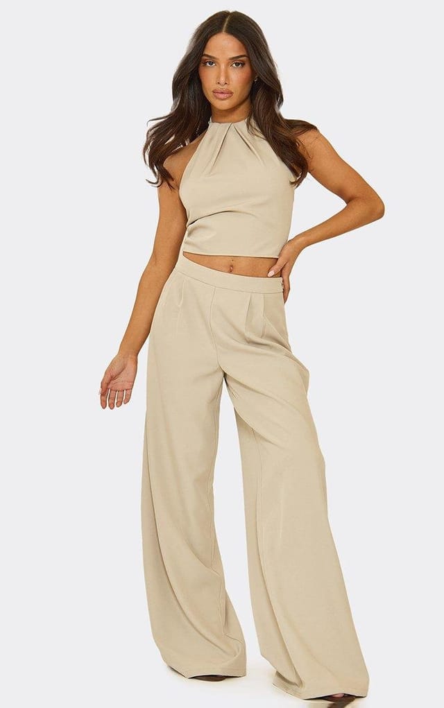 EGO Halterneck Racer Top In Stone, Women's Size UK 6 - 2