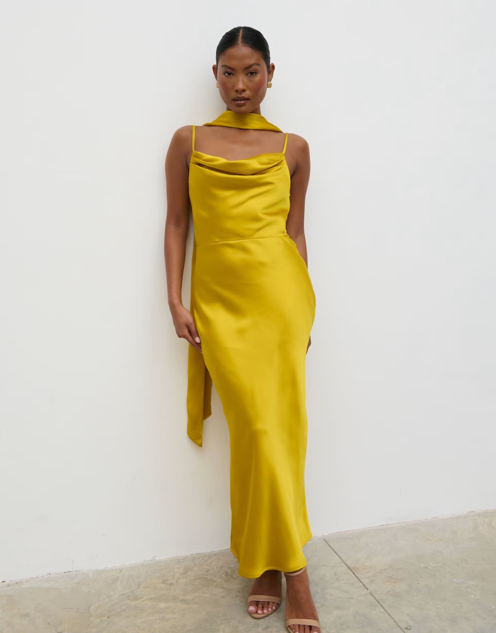 ASOS Pretty Lavish Keisha scarf maxi dress in yellow ochre