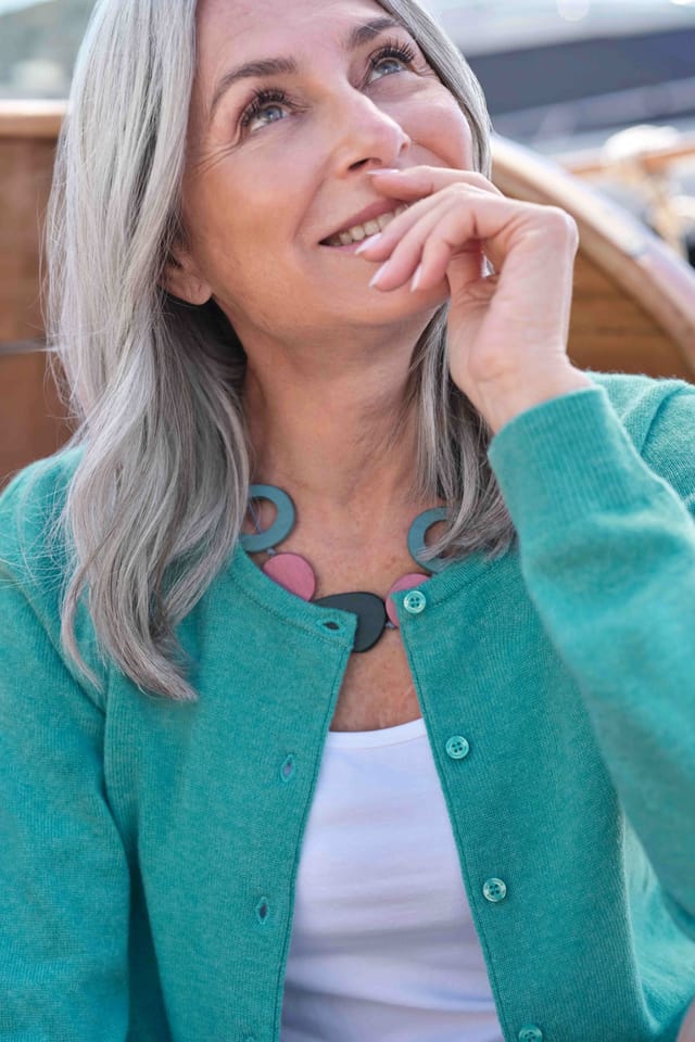 WoolOvers WoolOvers Women's Cashmere Merino Crew Neck Cardigan in Turquoise - 2