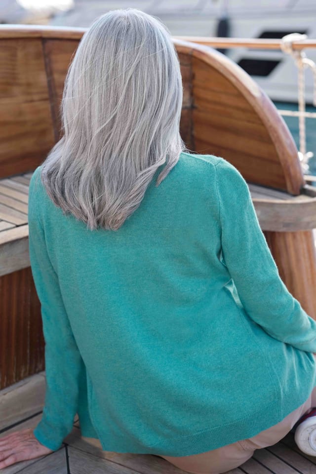 WoolOvers WoolOvers Women's Cashmere Merino Crew Neck Cardigan in Turquoise - 3