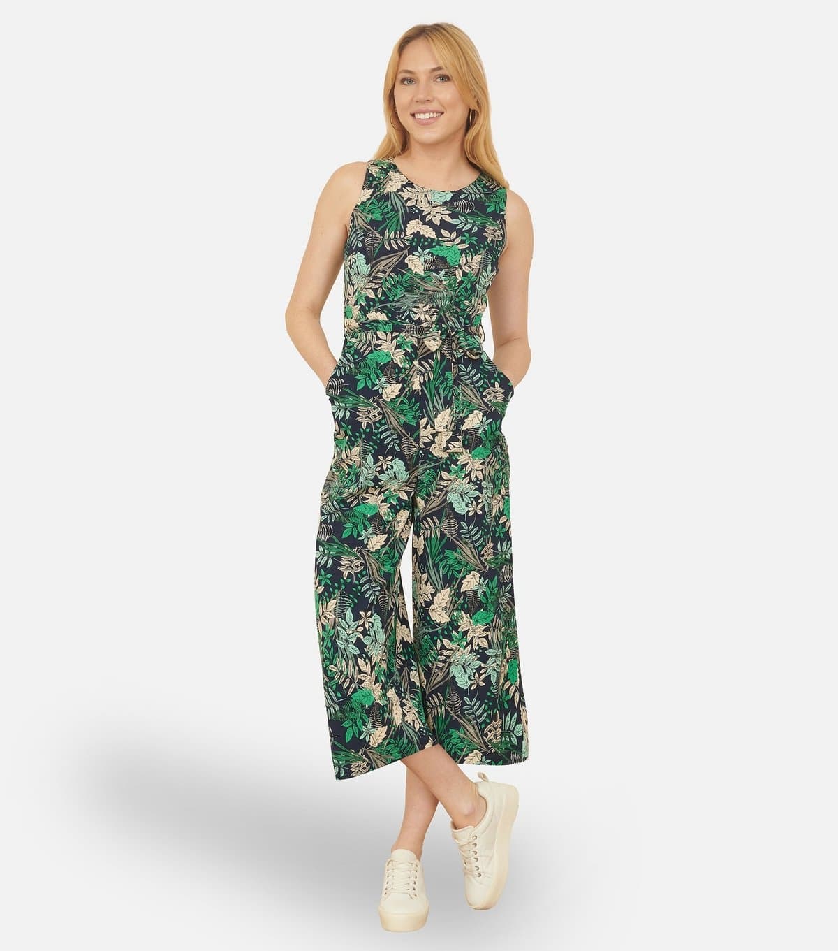 Yumi Women's Green Leaf Print Culotte Jumpsuit Yumi New Look