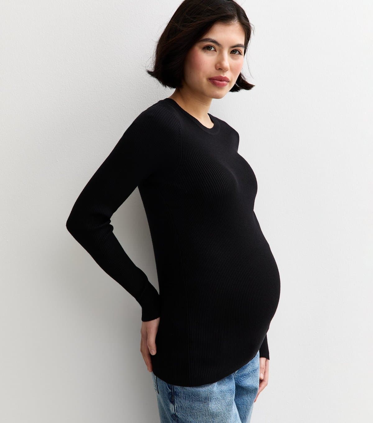 New Look Women's Maternity Black Rib Crew Neck Jumper New Look