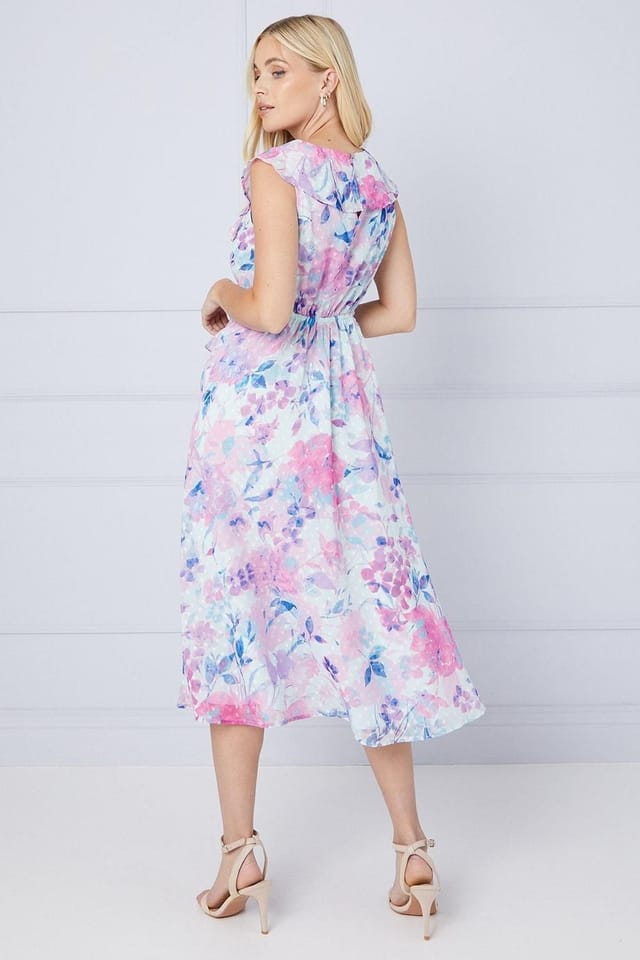 Wallis Wallis Women's Petite Floral Dobby Ruffle Midi Dress in Lilac - 3