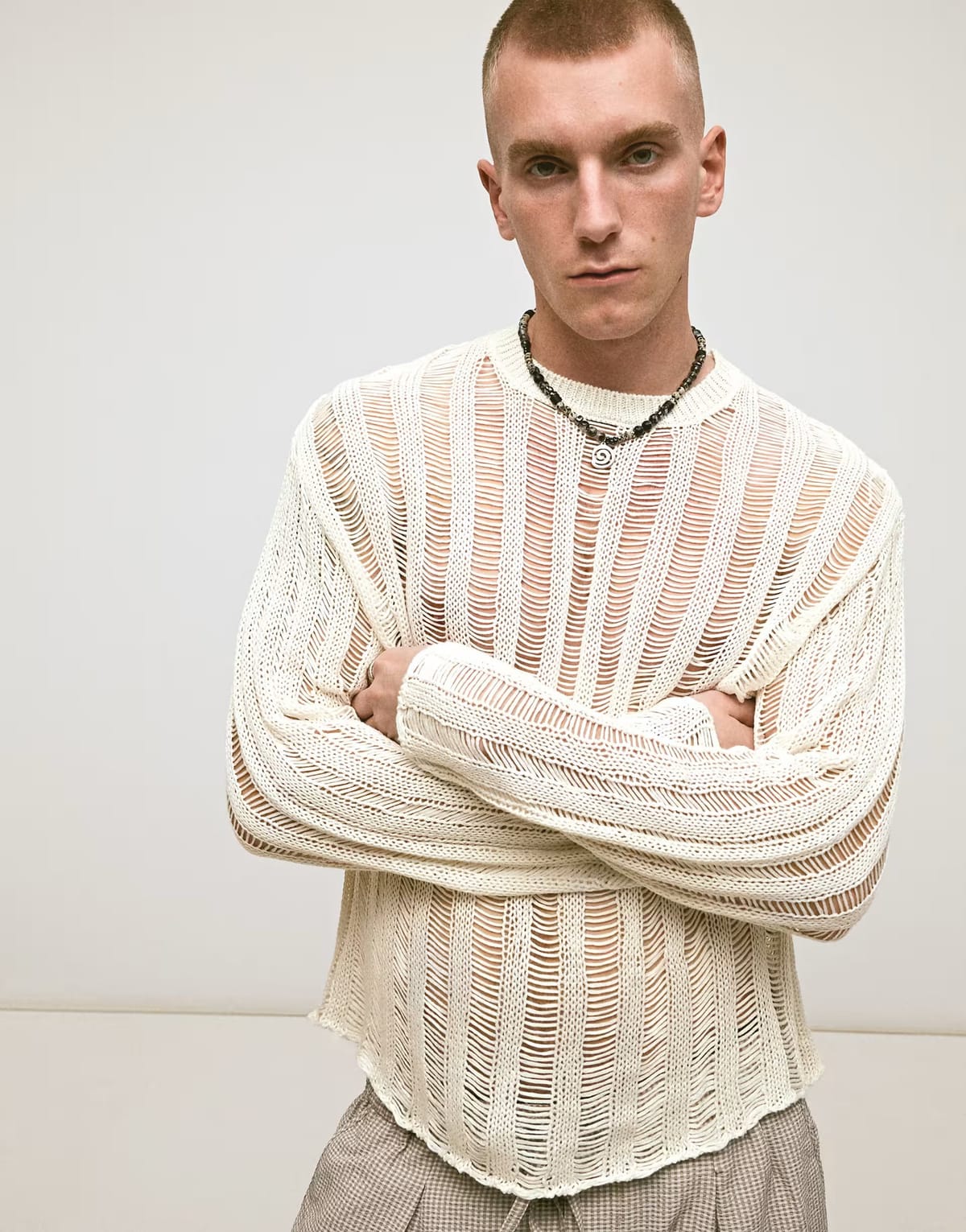 ASOS Bershka Open-knit jumper in white - 1