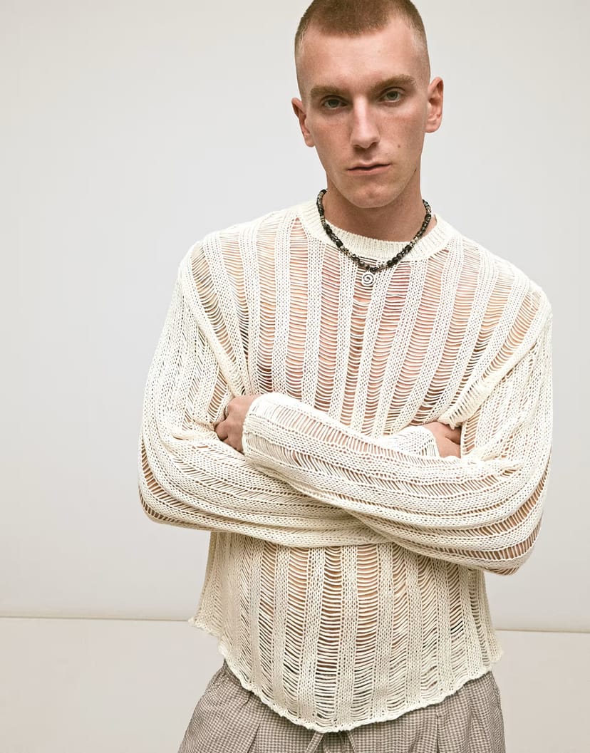 ASOS Bershka Open-knit jumper in white - 1