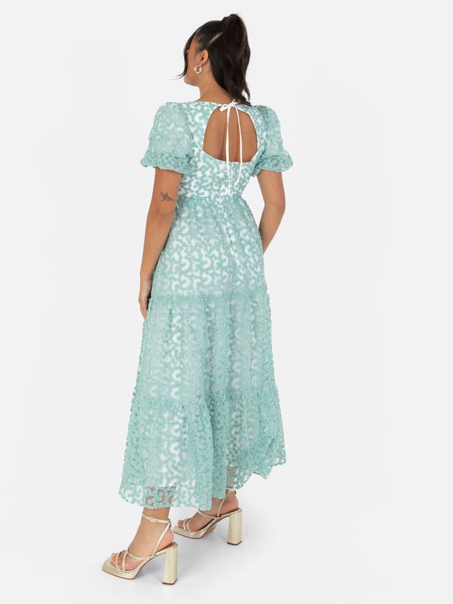 Maya Deluxe Maya Deluxe Women's Embroidered Open Back Midi Dress in Green - 3