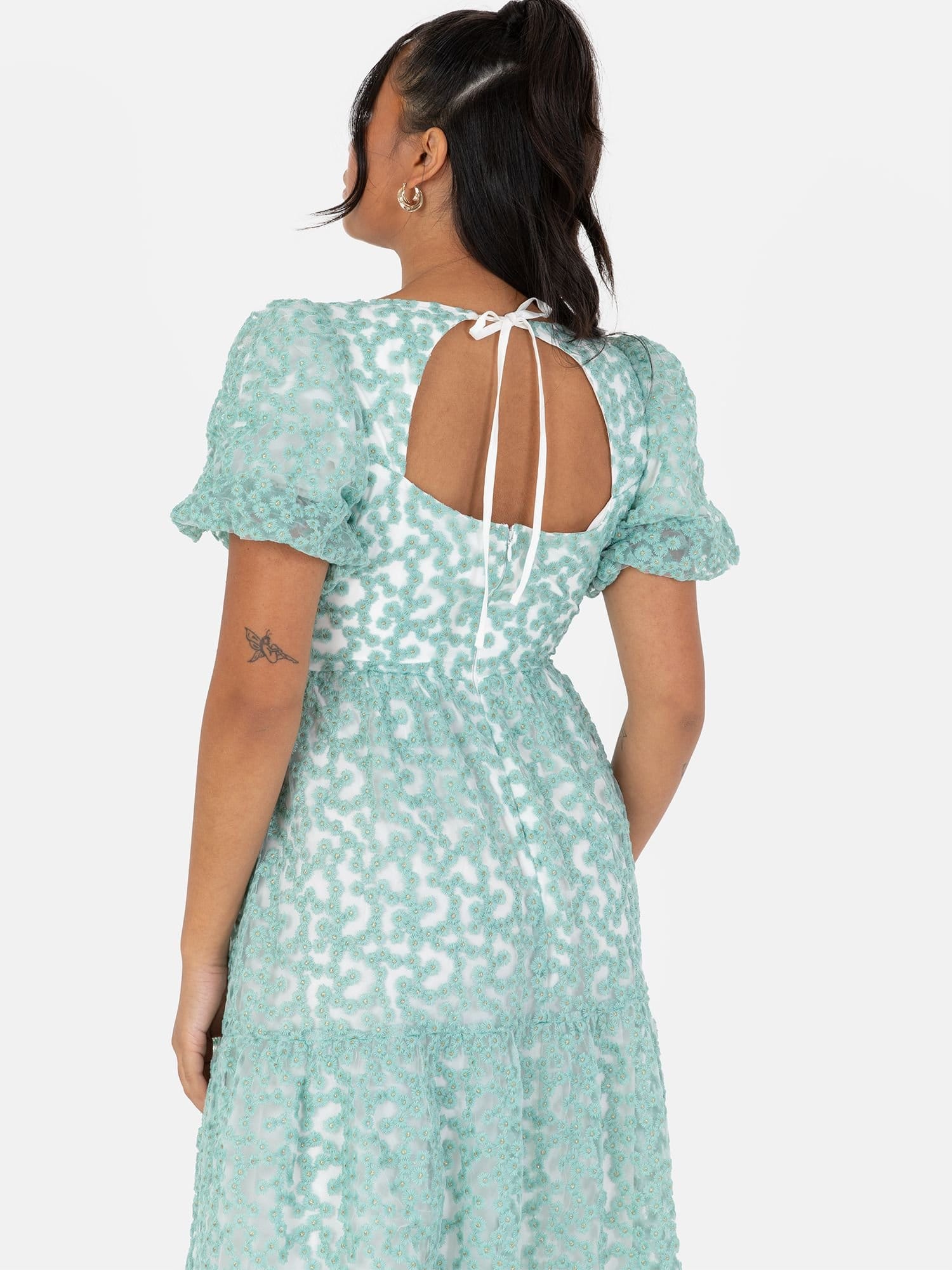 Maya Deluxe Maya Deluxe Women's Embroidered Open Back Midi Dress in Green - 4