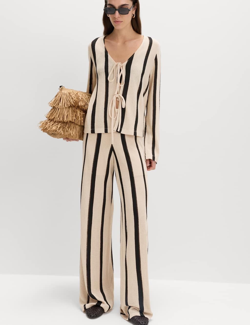 Marks & Spencer M&S Striped Tie Front Top Natural Mix