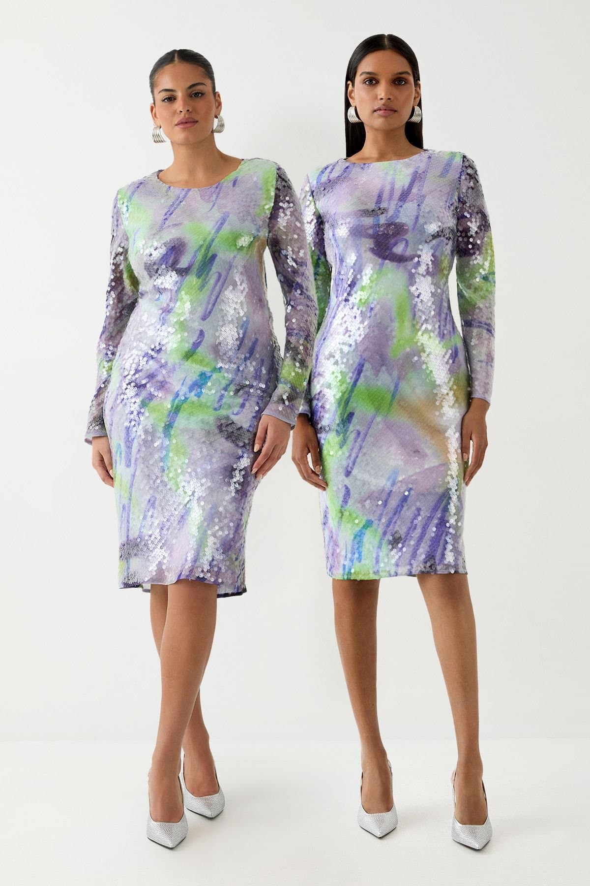 Debenhams Debenhams Women's Sequin Airbrush Print Crew Neck Dress