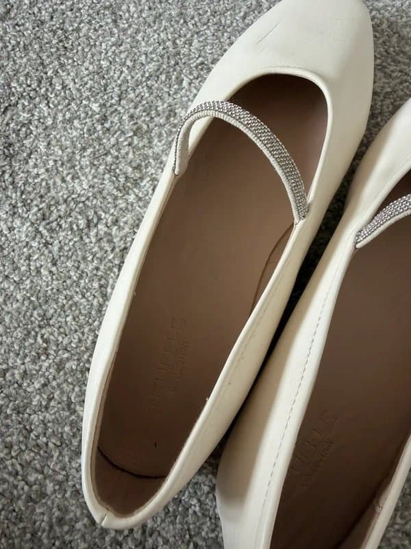 ASOS Truffle Collection embellished strap ballet pumps in ivory