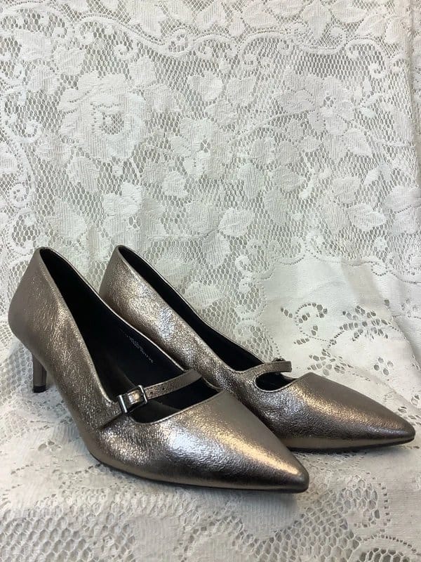 M&S Woman Ladies M&S Silver wide fit Leather Heels size 7.5 - 1