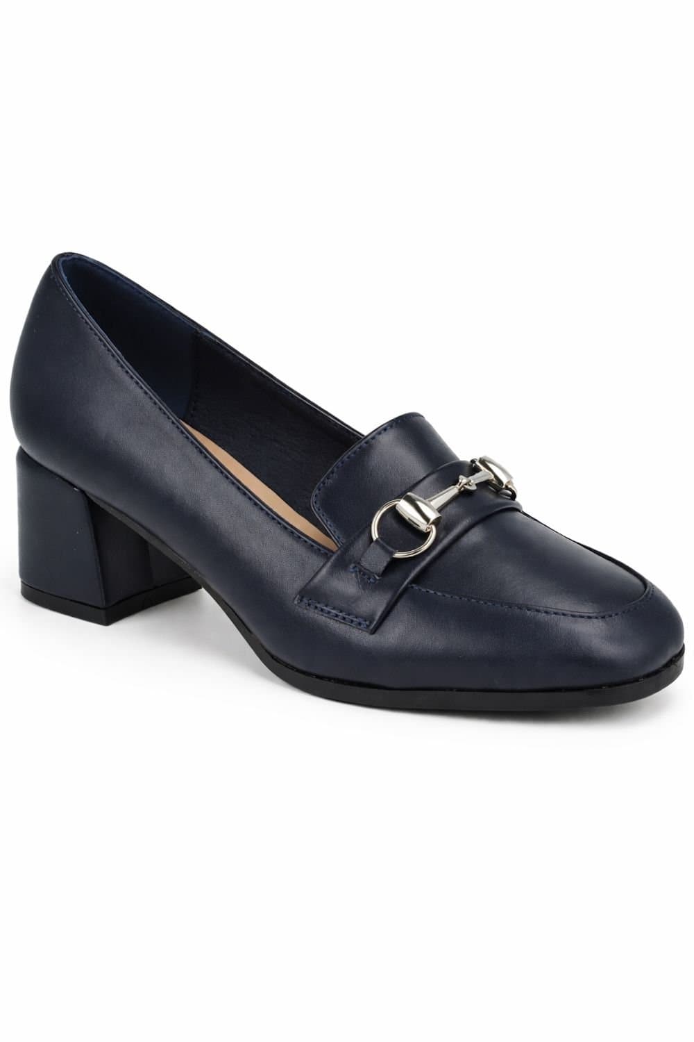 Spot On Spot On Navy Leather Loafer with Horsebit Detail