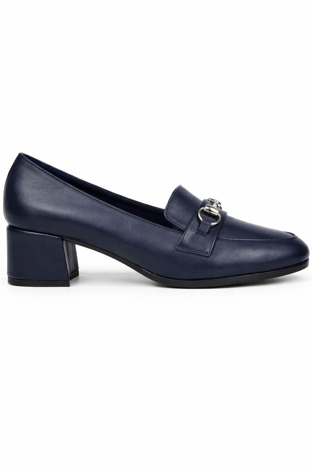 Spot On Spot On Women's Block Heel Loafer with Horsebit Detail in Navy - 2