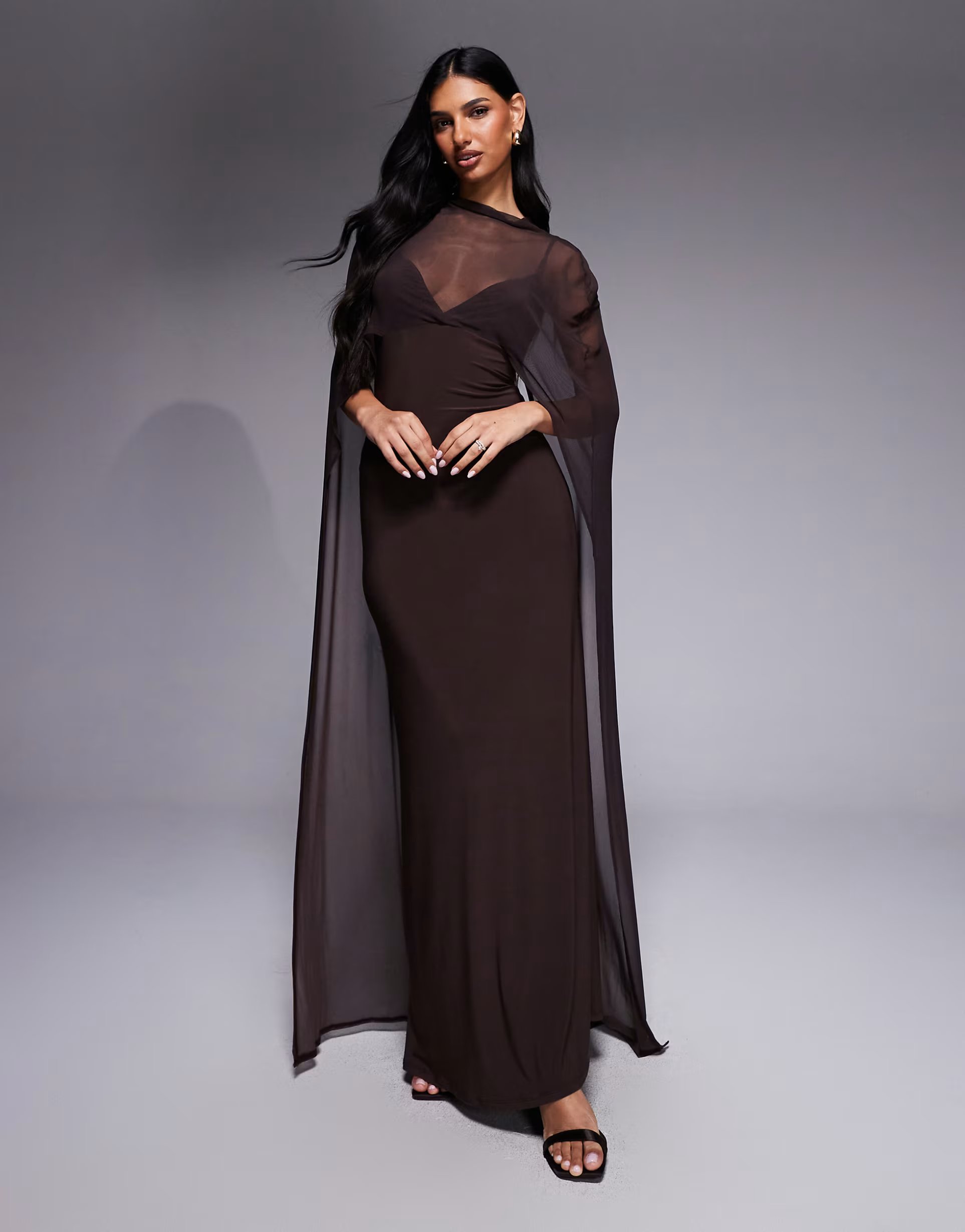 ASOS ASOS DESIGN exaggerated cape maxi dress in chocolate - 1