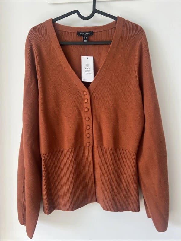 New Look New look - knit v-neck ribbed cardigan - size 14 - brown